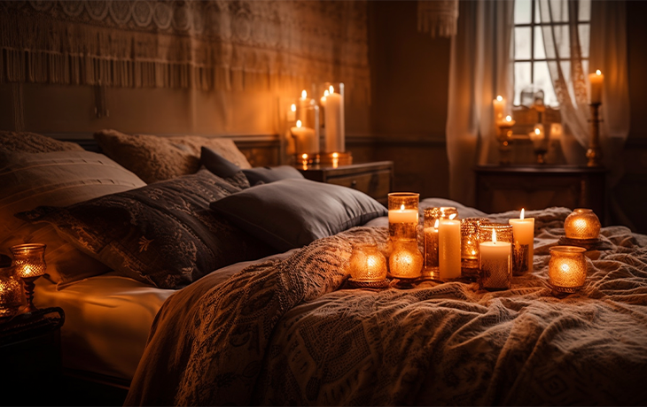 Cozy candle arrangement in the bedroom